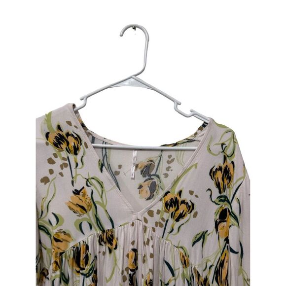 Free People V-Neck Oversized Floral Print Tunic Top Blouse White Size Small - Picture 5 of 9
